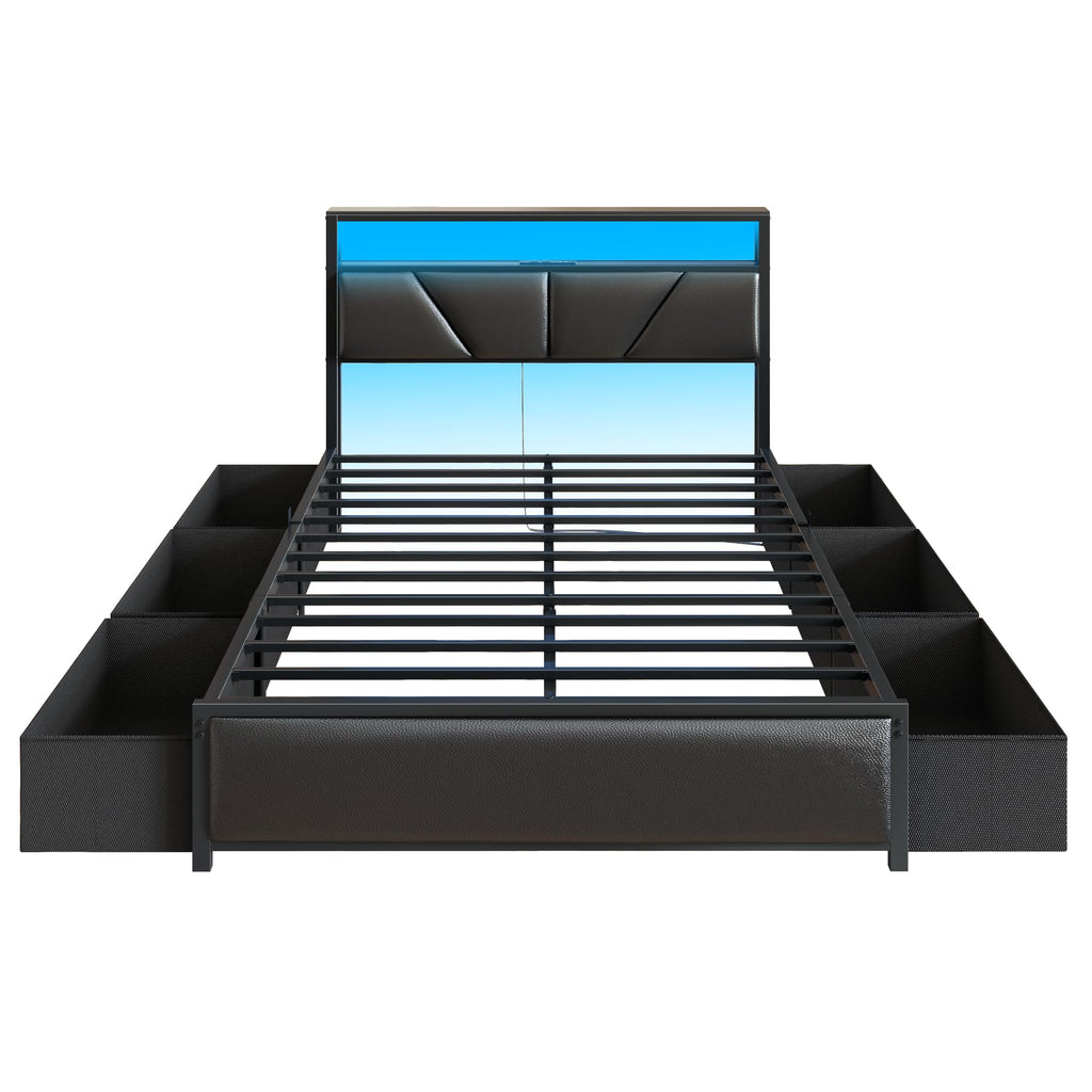 Full Size Bed Frame with Storage Headboard S376