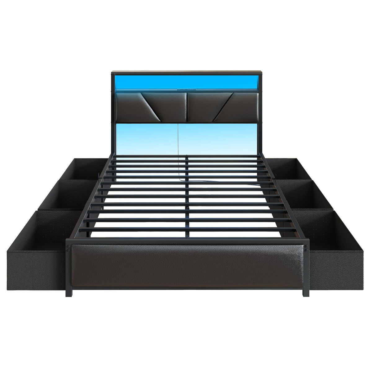 Full Size Bed Frame with Storage Headboard S376