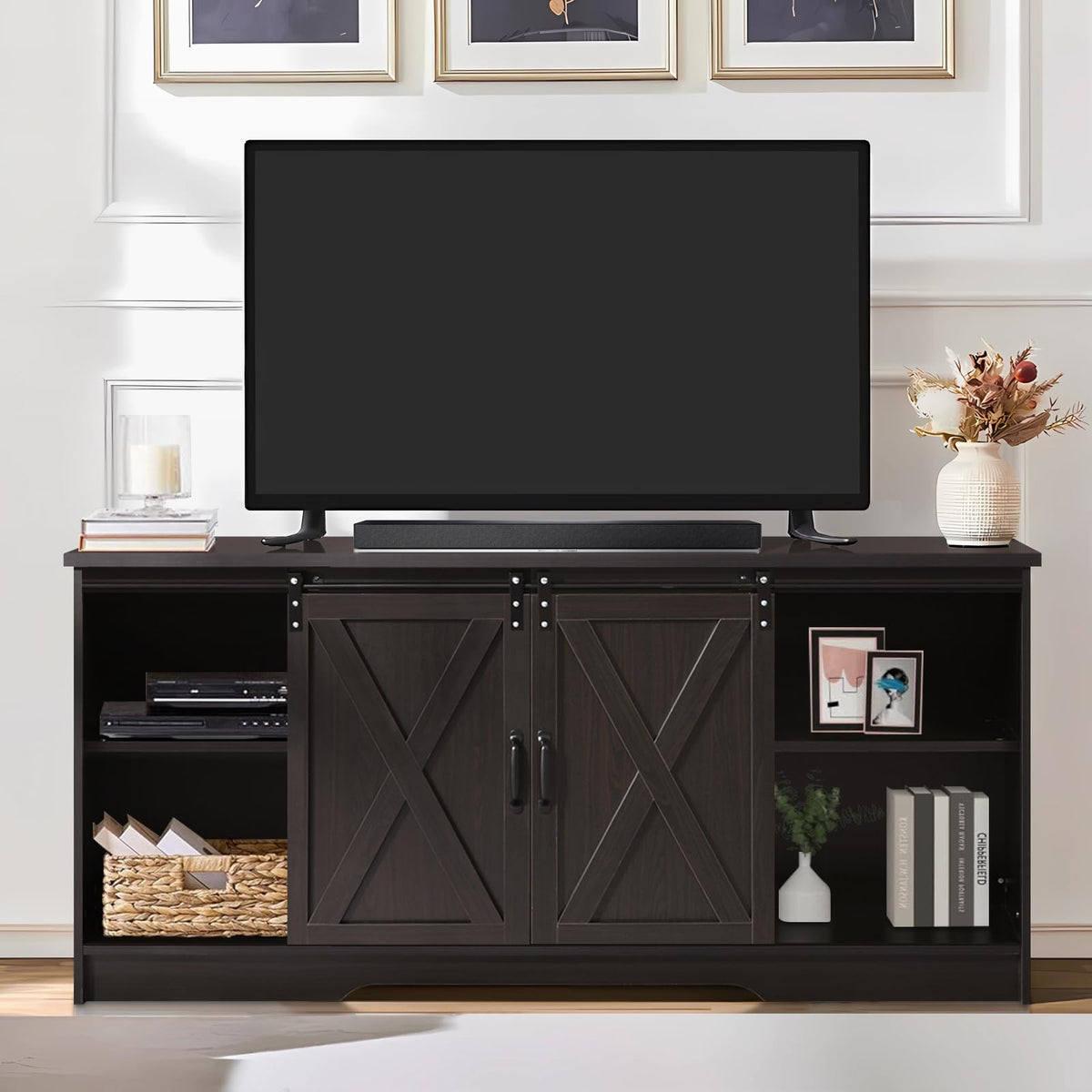 65 Inch TV Stand with Sliding Barn Doors M917