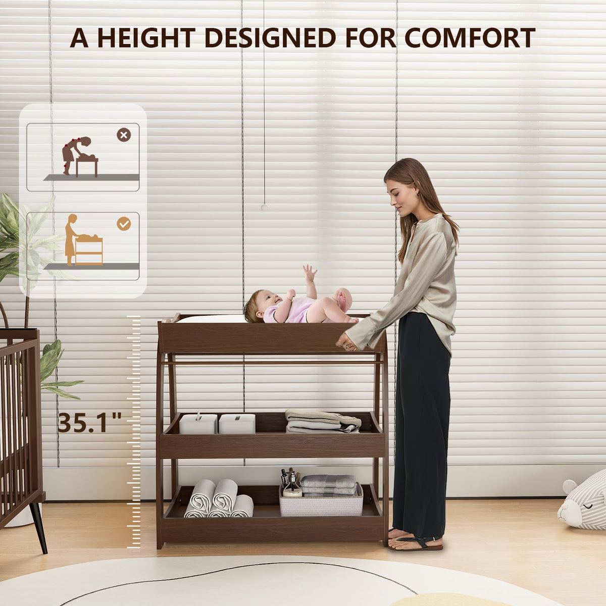 Wood 2-Tier Baby Changing Table C369985