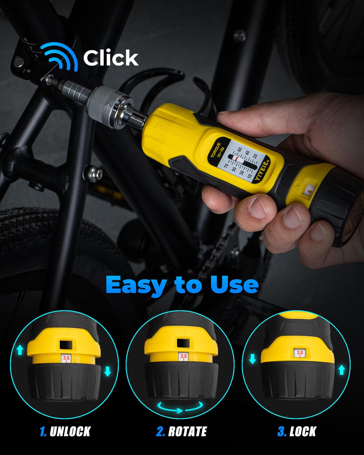 1/4" Ratchet Torque Screwdriver, 10-70 in-lbs, S2 Hex Bits S843068