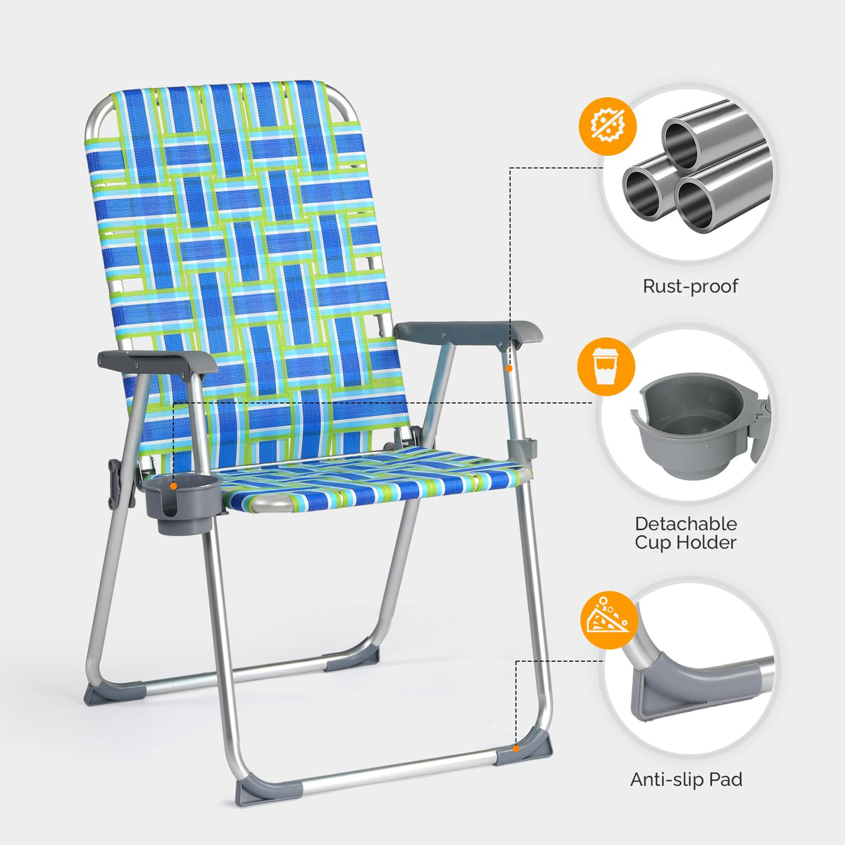 Aluminum Folding Patio Lawn Chairs Set of 2 with Cup Holder X957