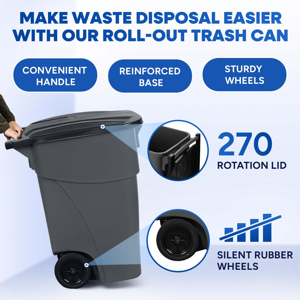 50 Gallon Gray Outdoor Trash Can with Lid and Wheels T500