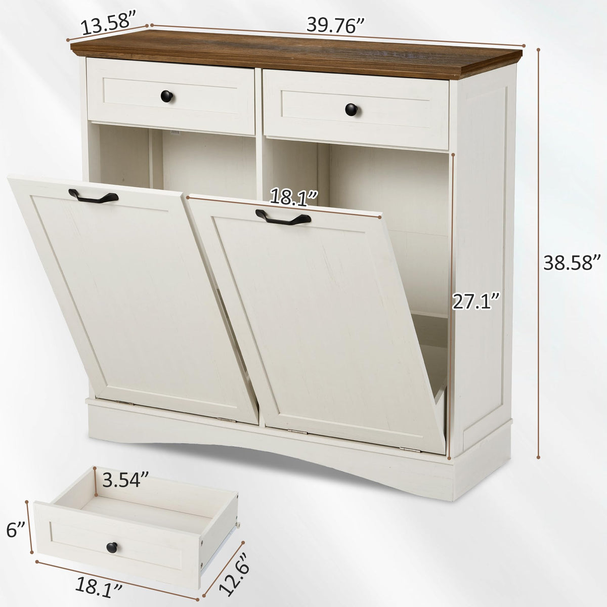 Antique White Double Tilt Out Trash Cabinet Q8843