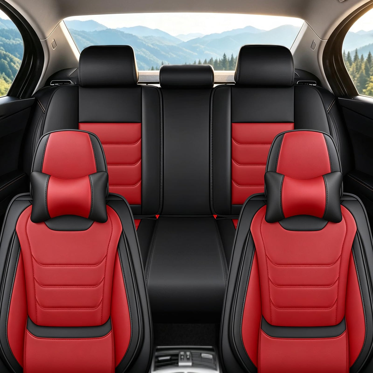 Black Red Seat Covers Full Set Q584