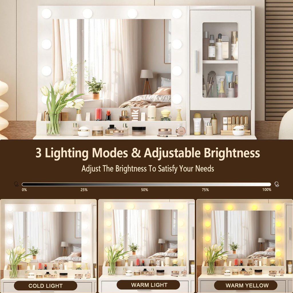 Makeup Vanity Desk Set with LED Lights Mirror Chair U452577