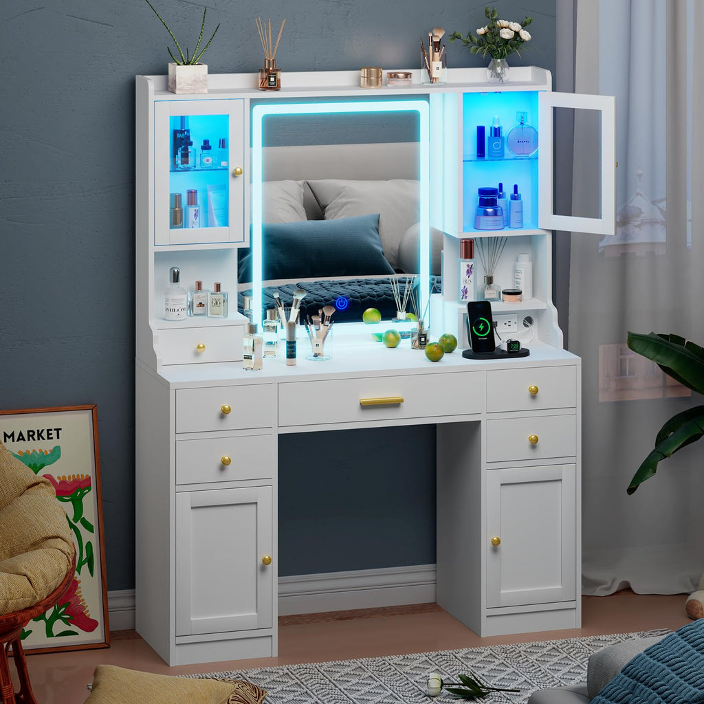 White Makeup Vanity Desk with LED Mirror V65749
