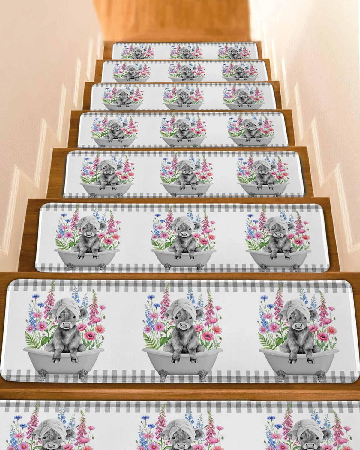 Pink Floral Non Slip Stair Treads 4 Pcs V848