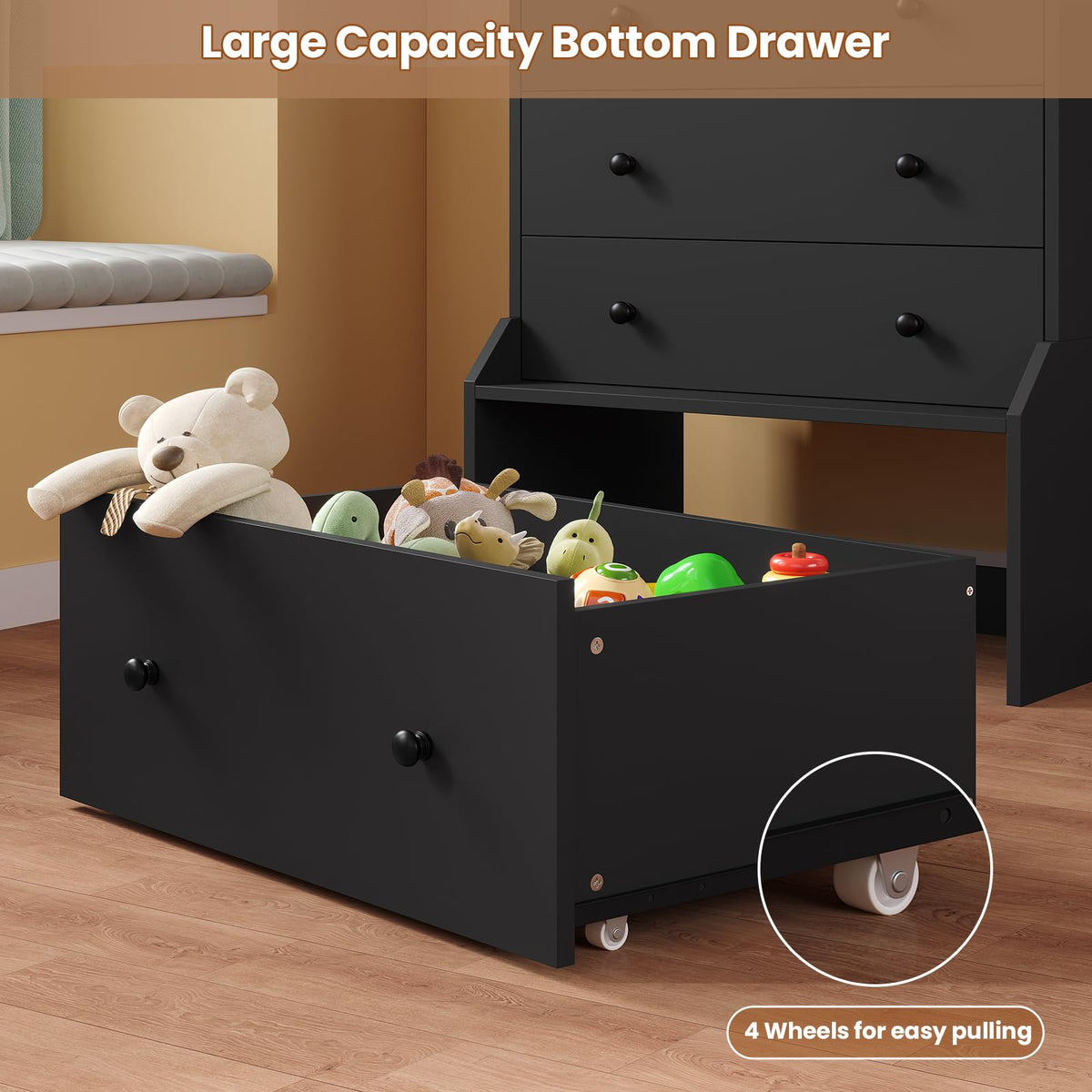 6 Drawer Tall Black Dresser K367