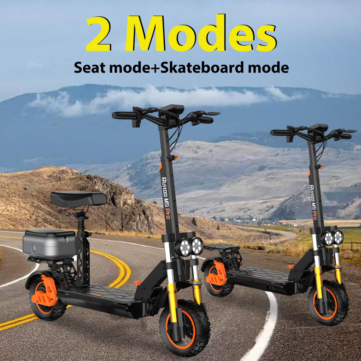 1600 W 50 Miles 40 MPH 10" Off Road Tire Folding E-Scooter 48V 27AH Battery with Detachable Seat Q7291