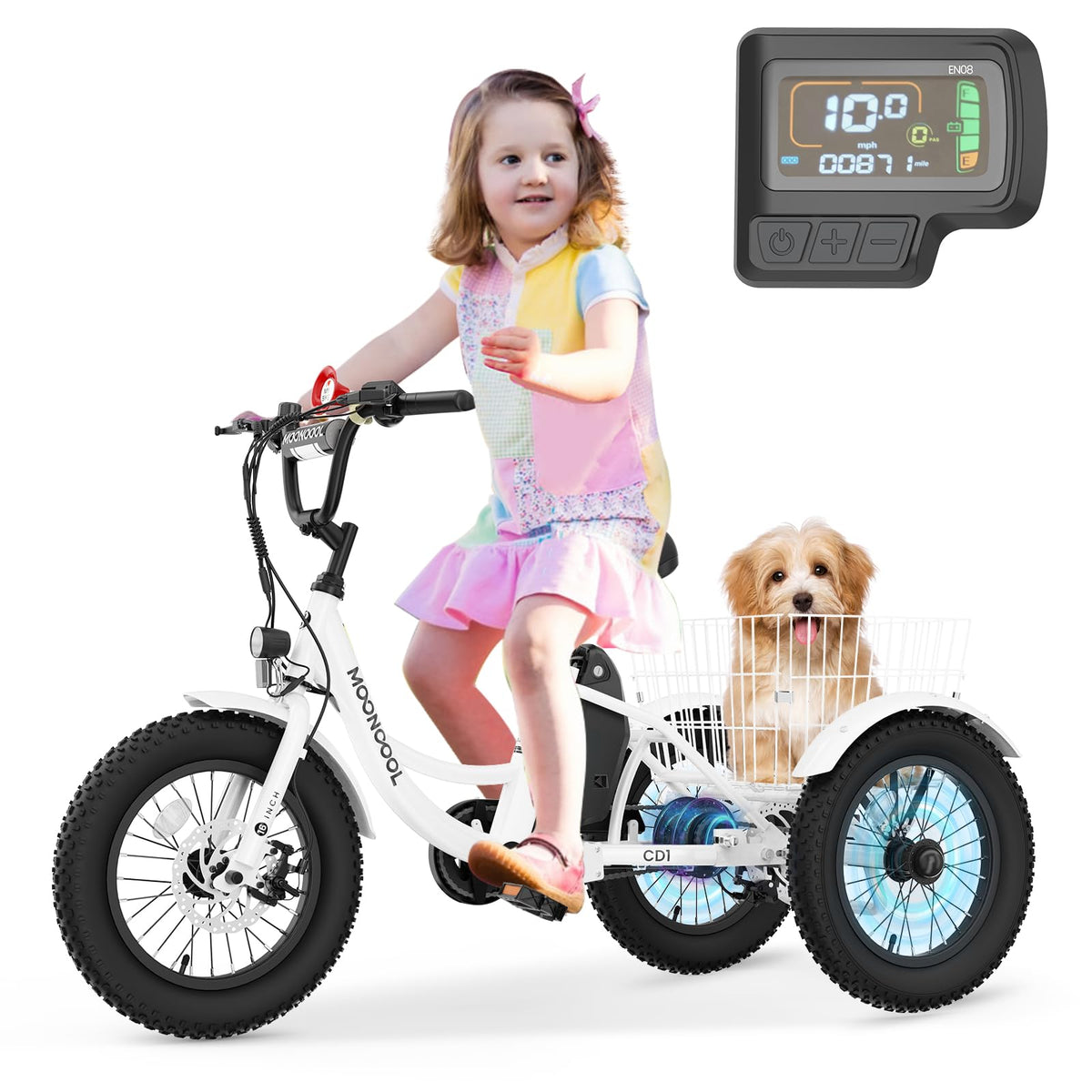 250W 16IN 3 Wheels Electric Tricycle with Removable Battery and Rear Basket U7635
