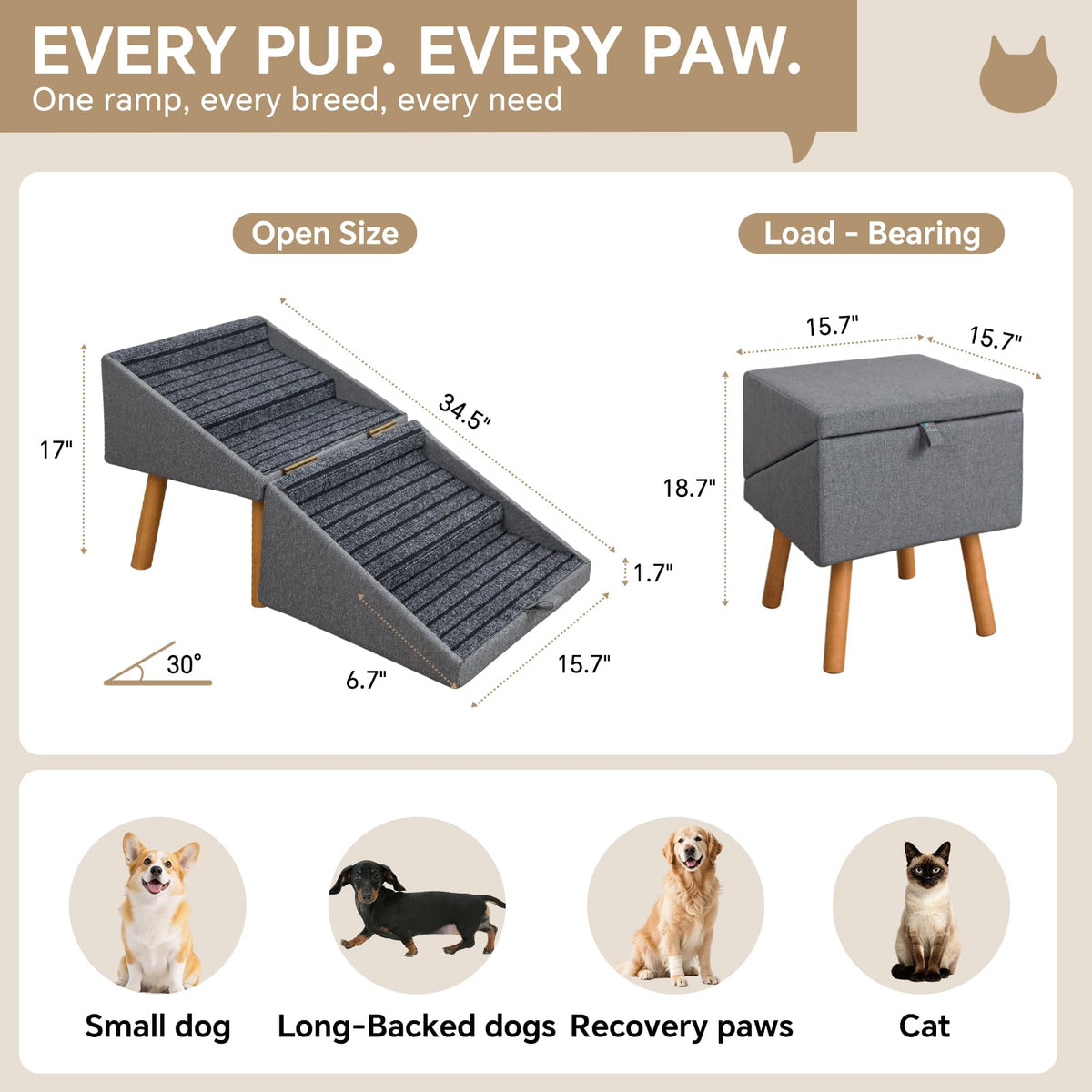 2-in-1 Wooden Pet Stairs & Ottoman L133