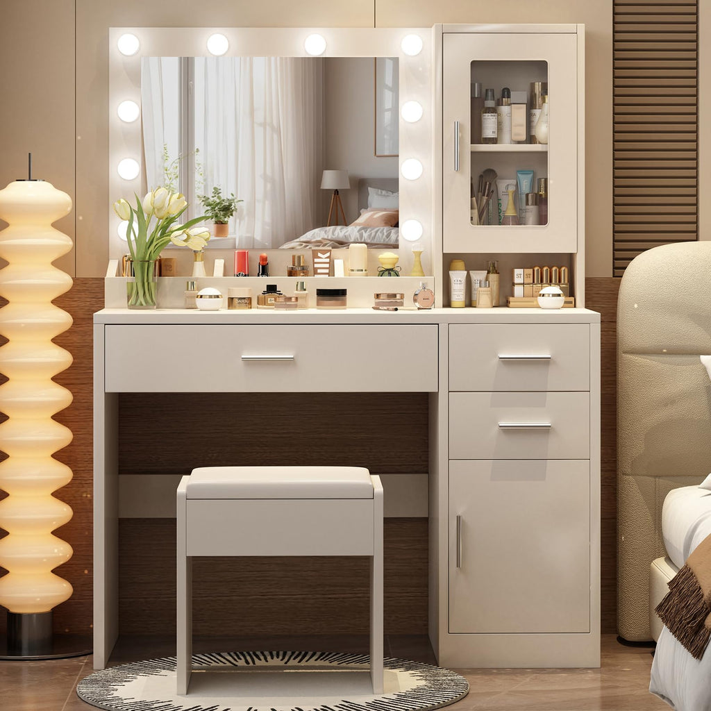 Makeup Vanity Desk Set with LED Lights Mirror Chair U452577