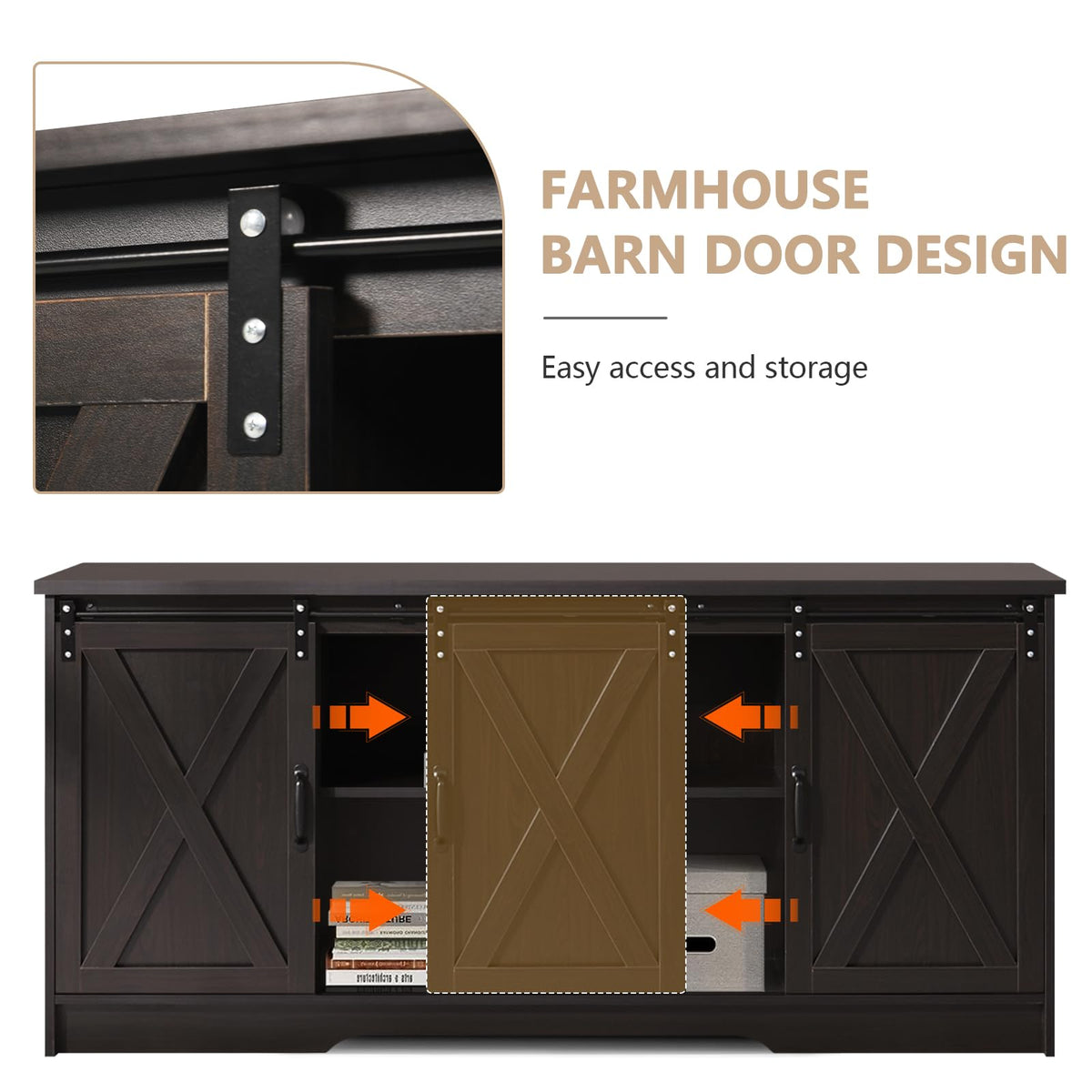 65 Inch TV Stand with Sliding Barn Doors M917