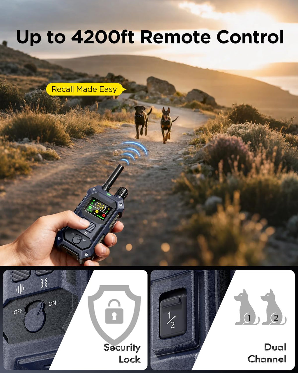 2 Dogs Dog Training Collar with Remote, 4 Training Modes, IP67 Waterproof A6904