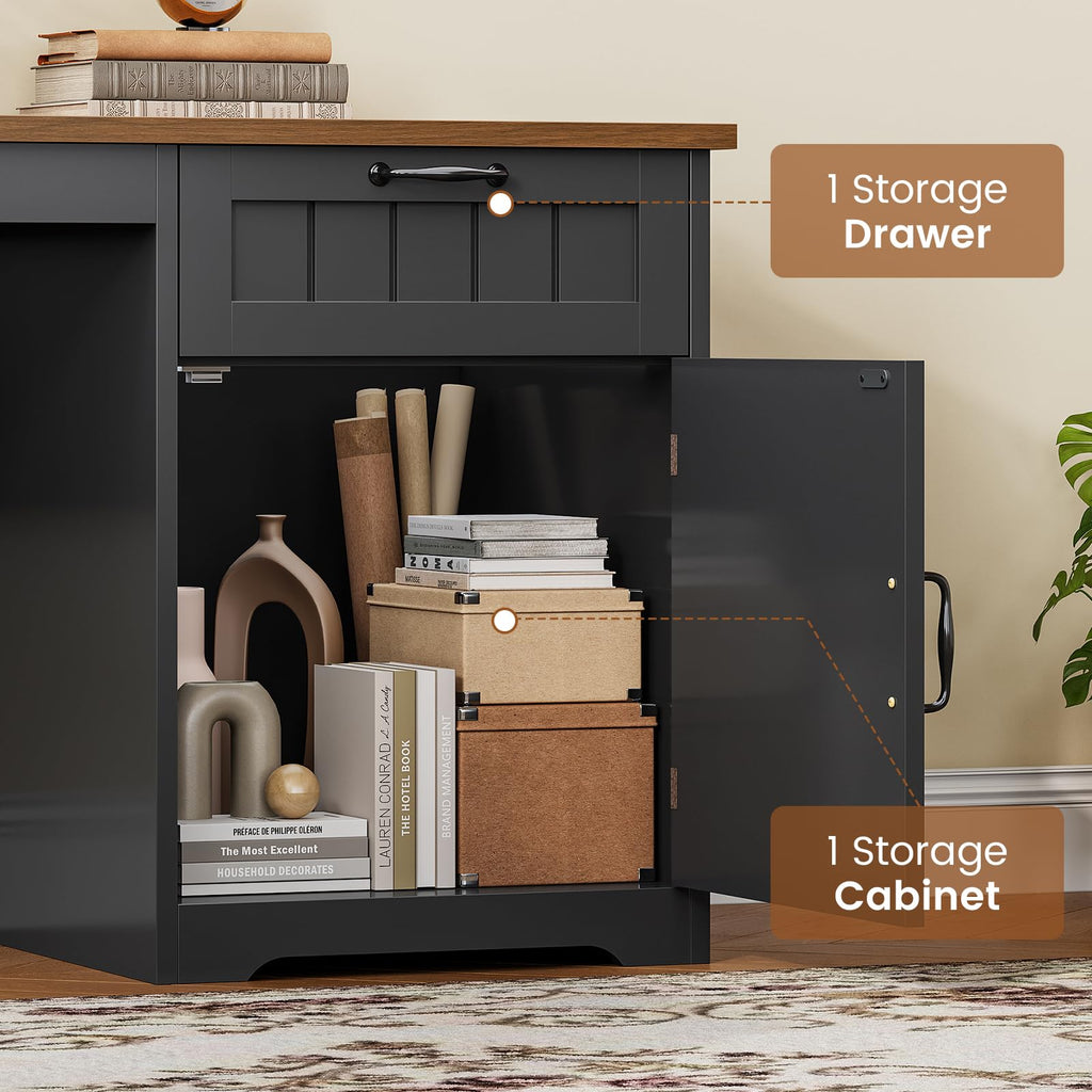 63" L Shaped Desk with Drawers and Storage Cabinet O7139