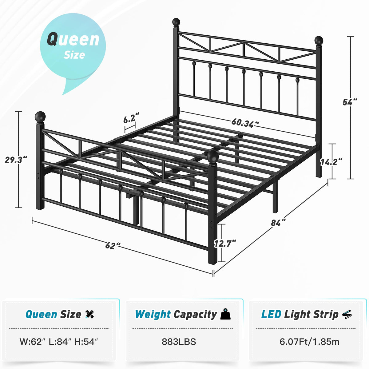 Black Queen Size Metal Bed Frame W254