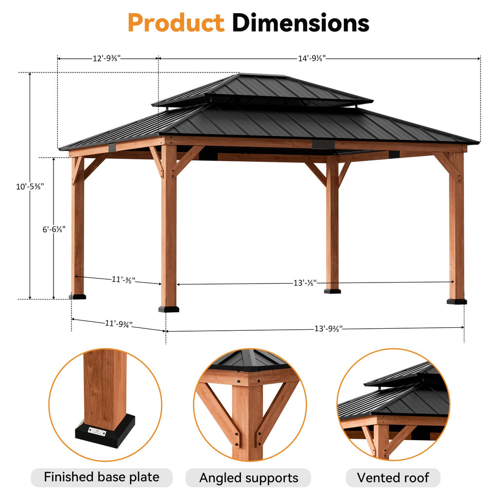 Wood Gazebo 13x15 with Galvanized Steel Roof G37820