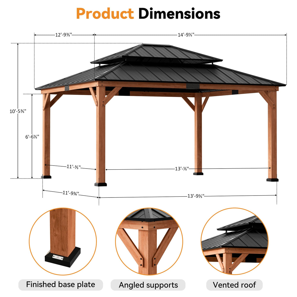 Wood Gazebo 13x15 with Galvanized Steel Roof G37820
