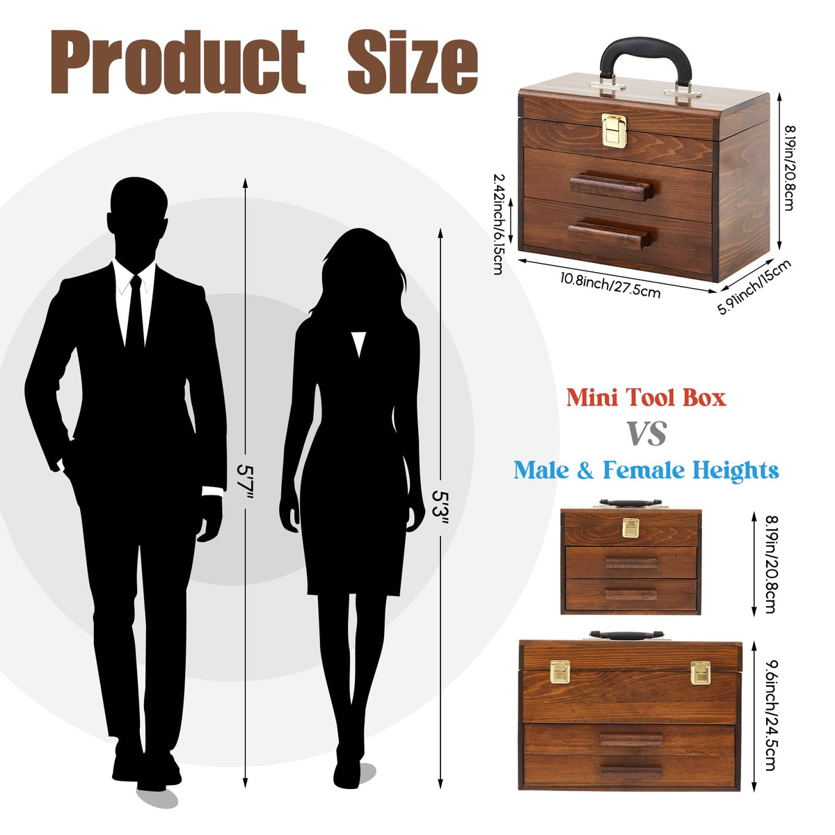 11 Inch Wooden Tool Box with 2 Drawers U45152