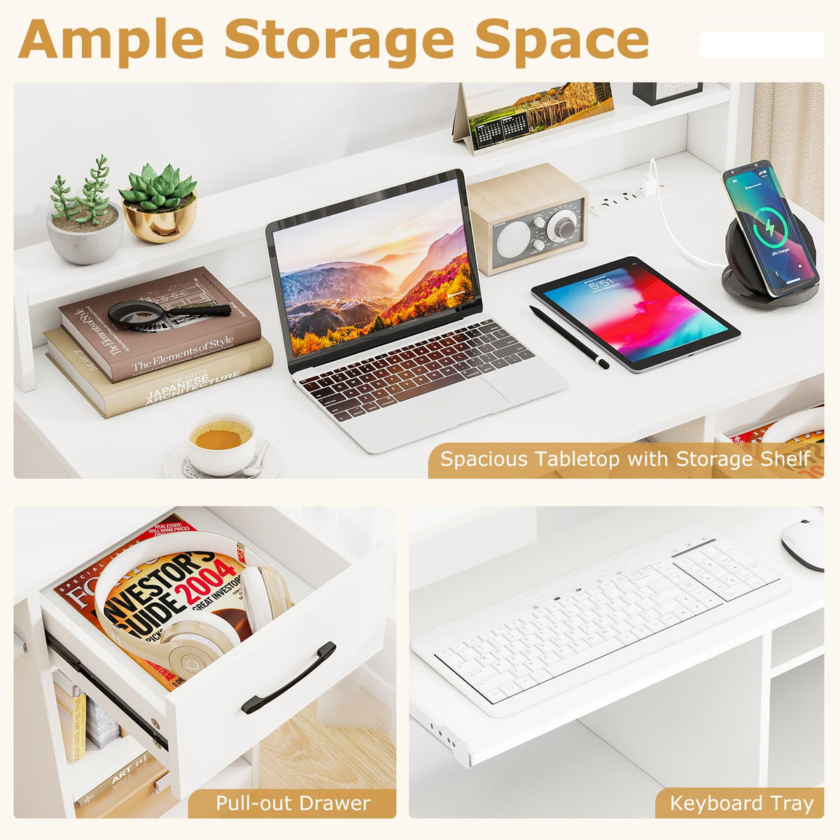 White Desk with Drawer and Keyboard Tray X51370