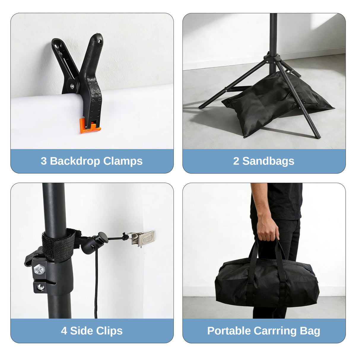 6.6 x 10FT Adjustable Backdrop Support Stand with Carrying Bag and 3 Clamps J1627