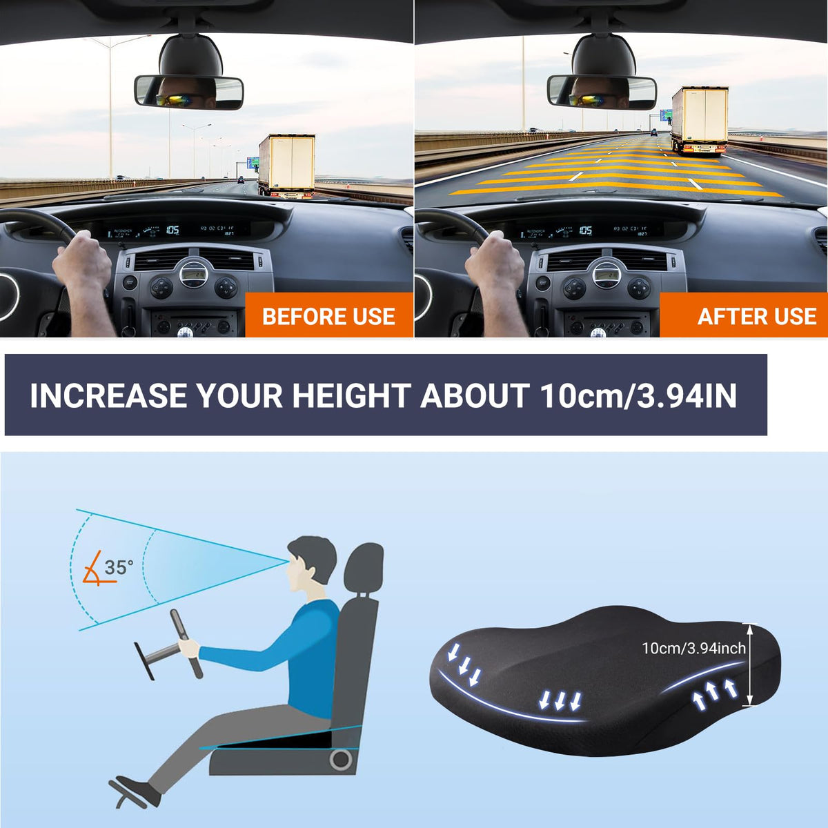 Black Memory Foam Car Seat Cushion L27138