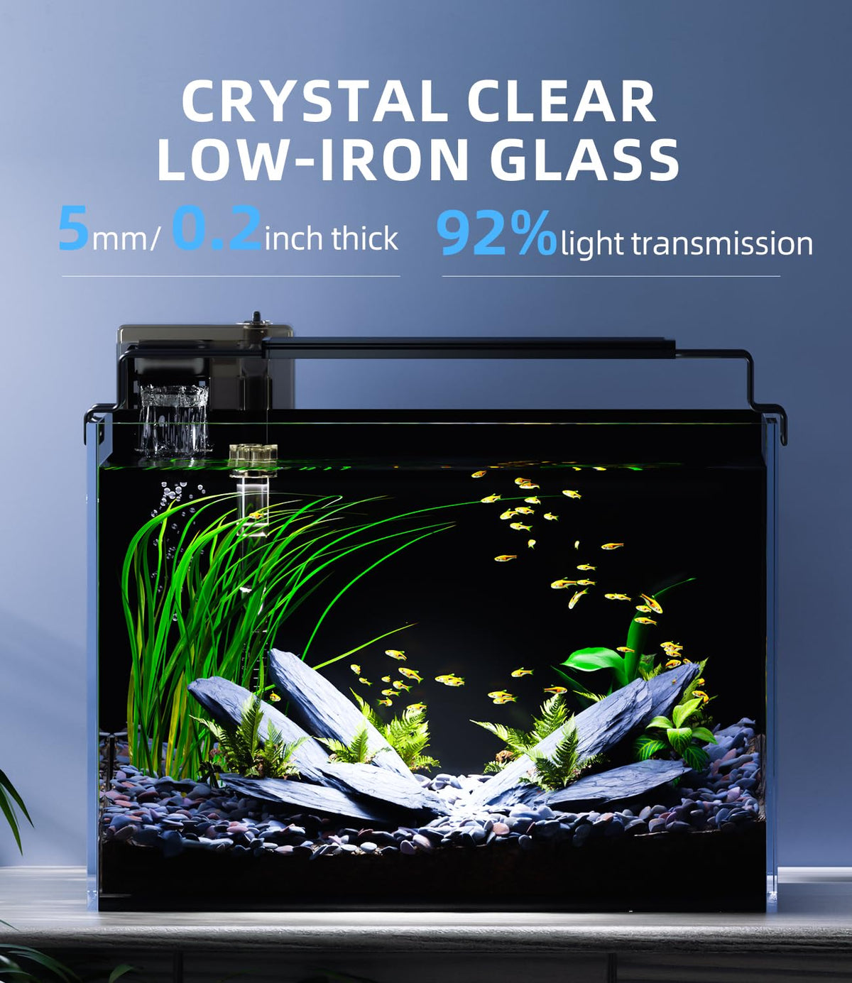 5 Gallon Rimless Glass Aquarium Starter Kit with Filter Light Lid A5038