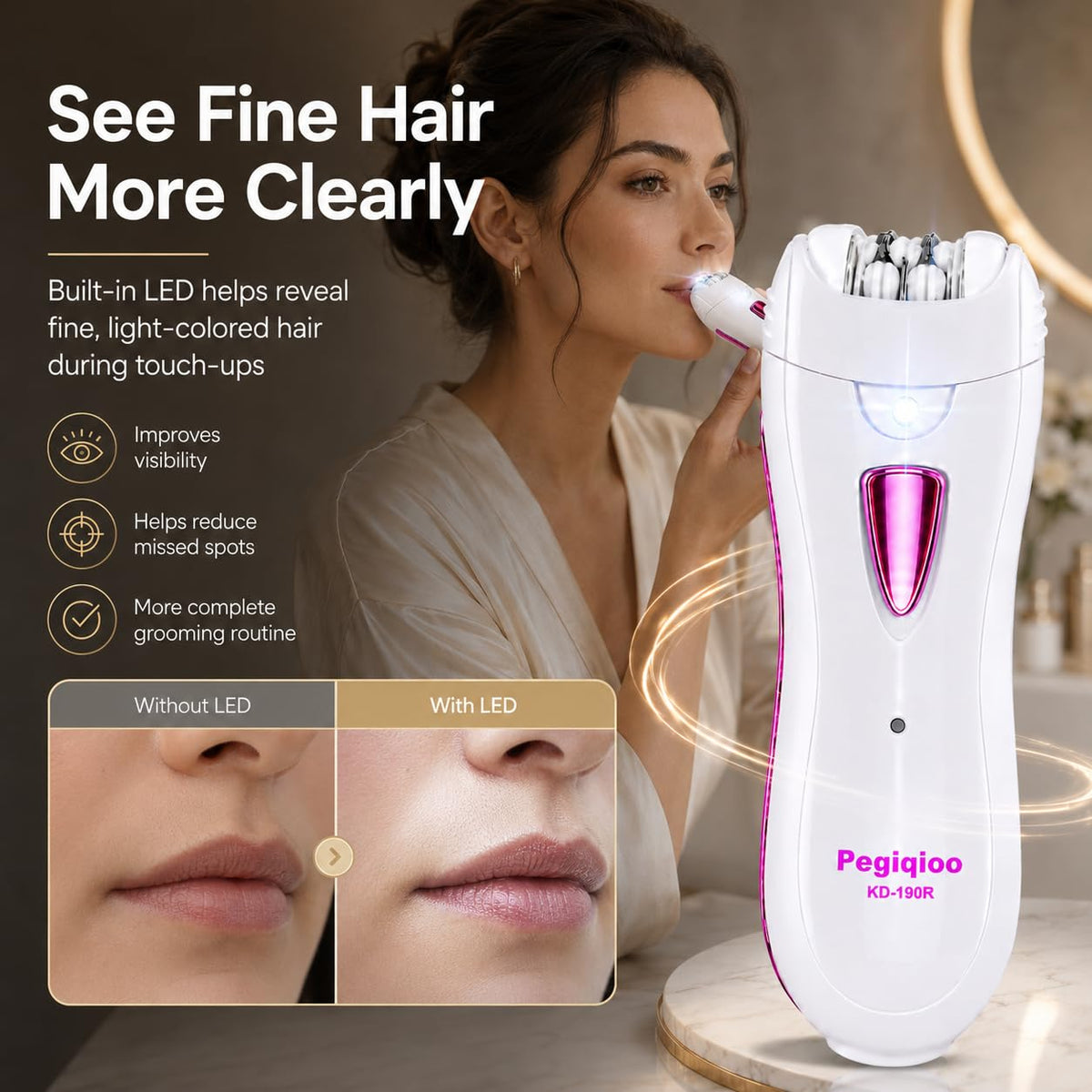Facial Epilator with LED Light, Bikini Trimmer M93786