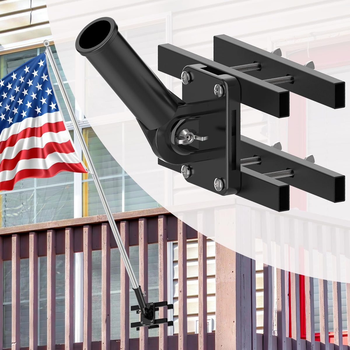 White Flagpole Mount for Round and Square Railing Q210