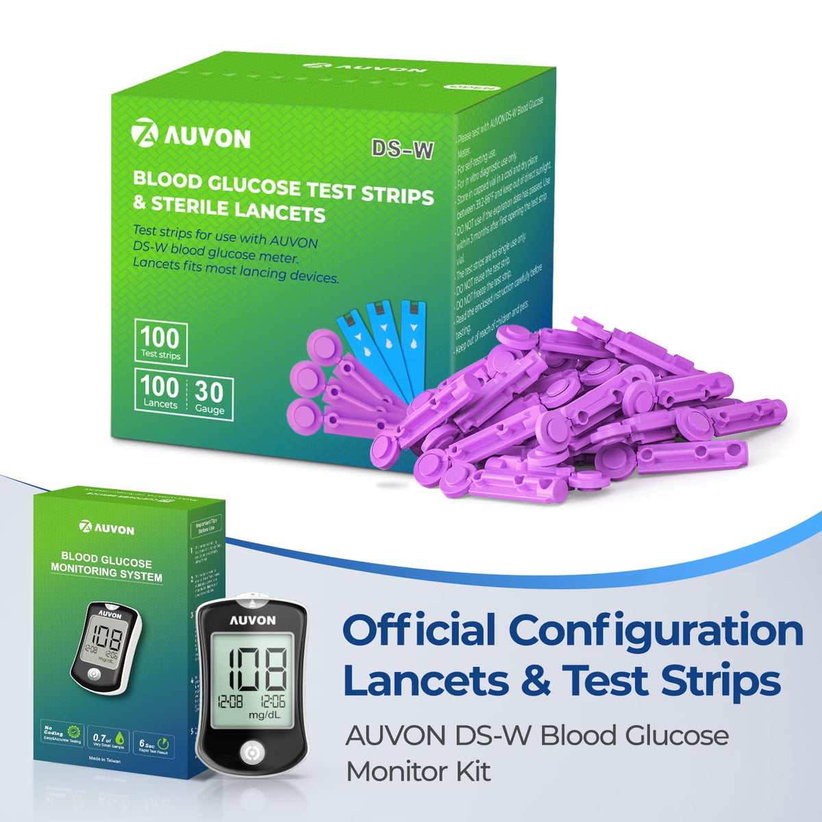 Blood Glucose Test Strips & Lancets Kit, 100 Pack, 30 Gauge P401501