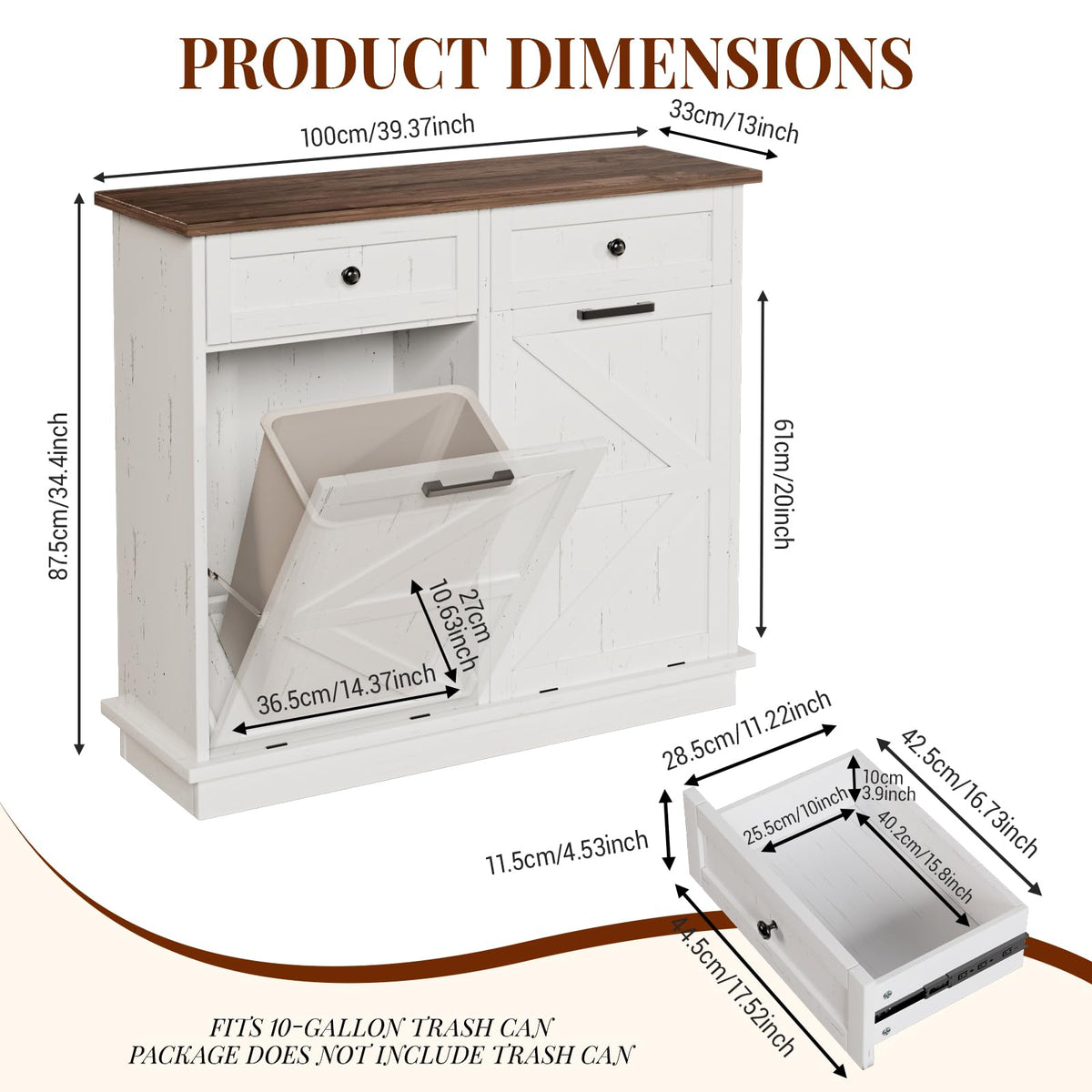 White Tilt-Out Trash Can Cabinet S7443