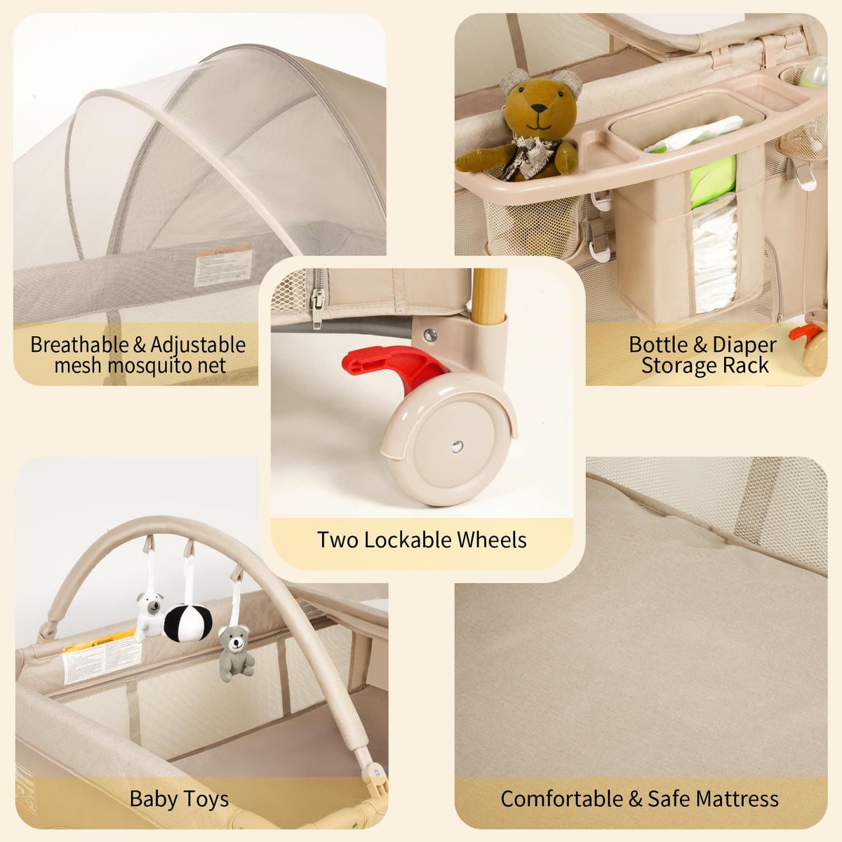 5 in 1 Beige Baby Bassinet D3766