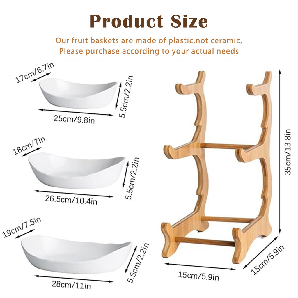 3 Tier Plastic Fruit Bowl with Bamboo Stand F812838