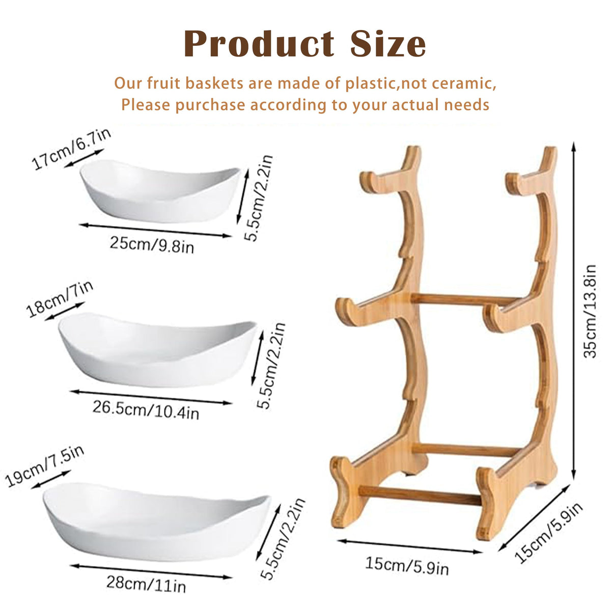 3 Tier Plastic Fruit Bowl with Bamboo Stand F812838
