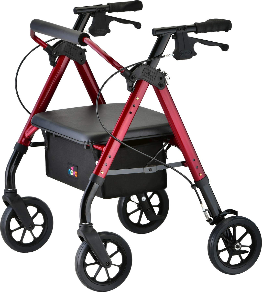 Heavy Duty Petite Rollator Walker with Padded Seat, 8" Wheels, Red F1130