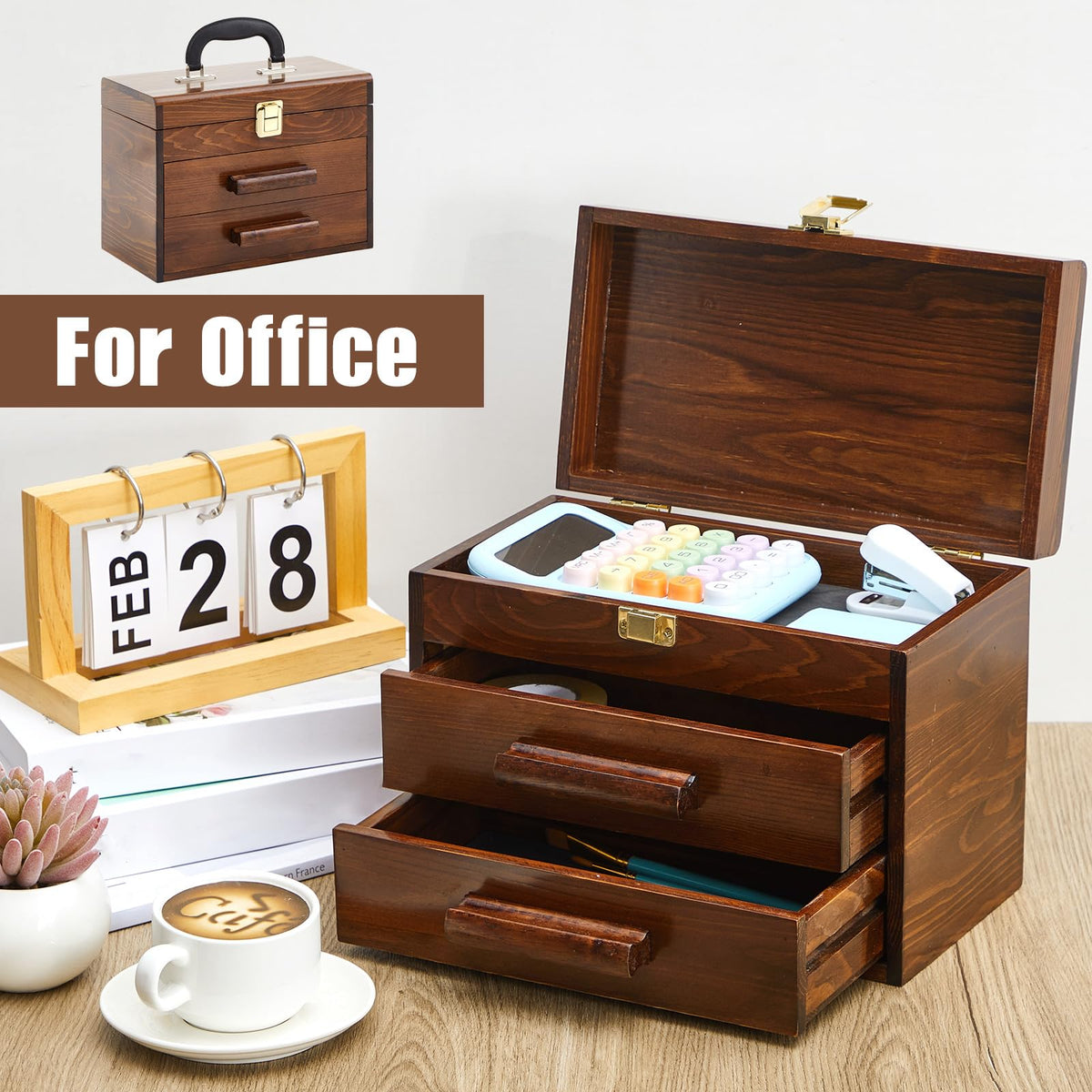 11 Inch Wooden Tool Box with 2 Drawers U45152