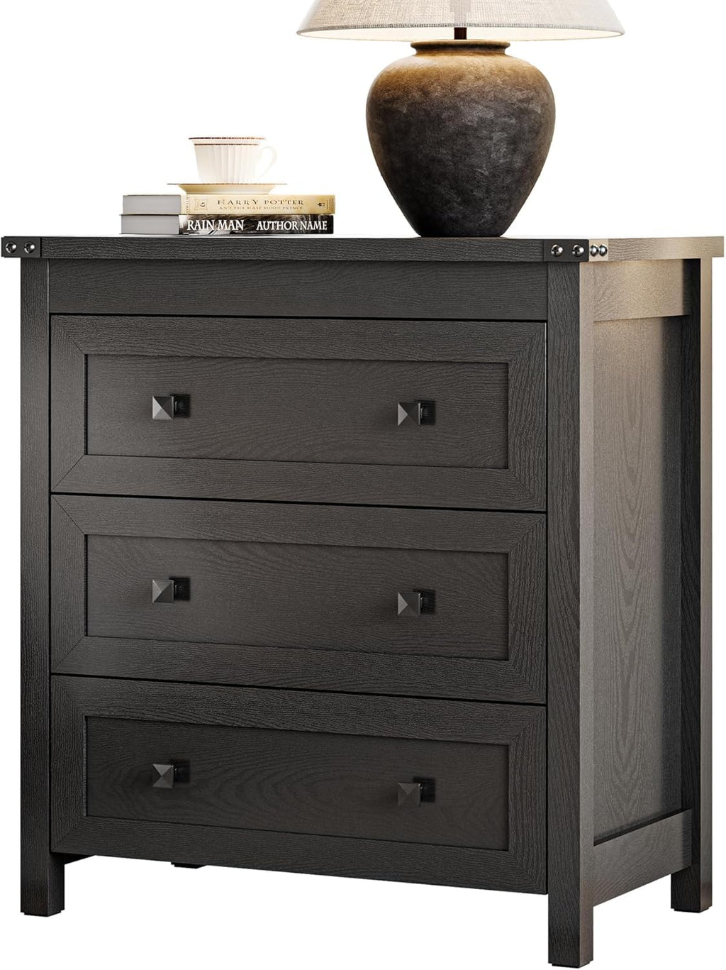 27.6" Wide Black 3 Drawer Wood Nightstand P877129