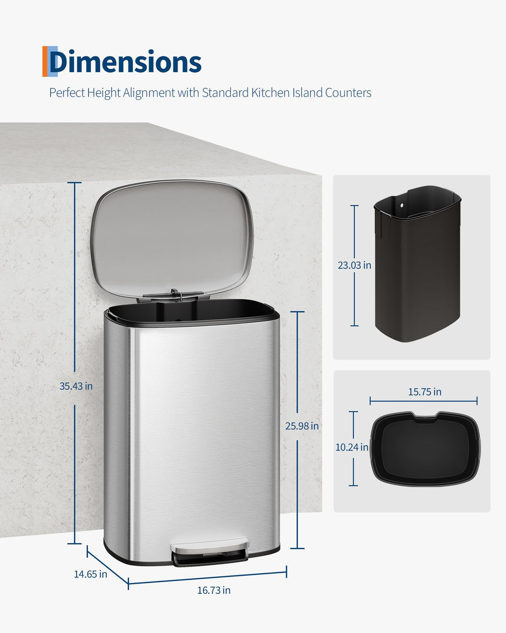 Step-on Stainless Steel Kitchen Trash Can 13 Gal E319