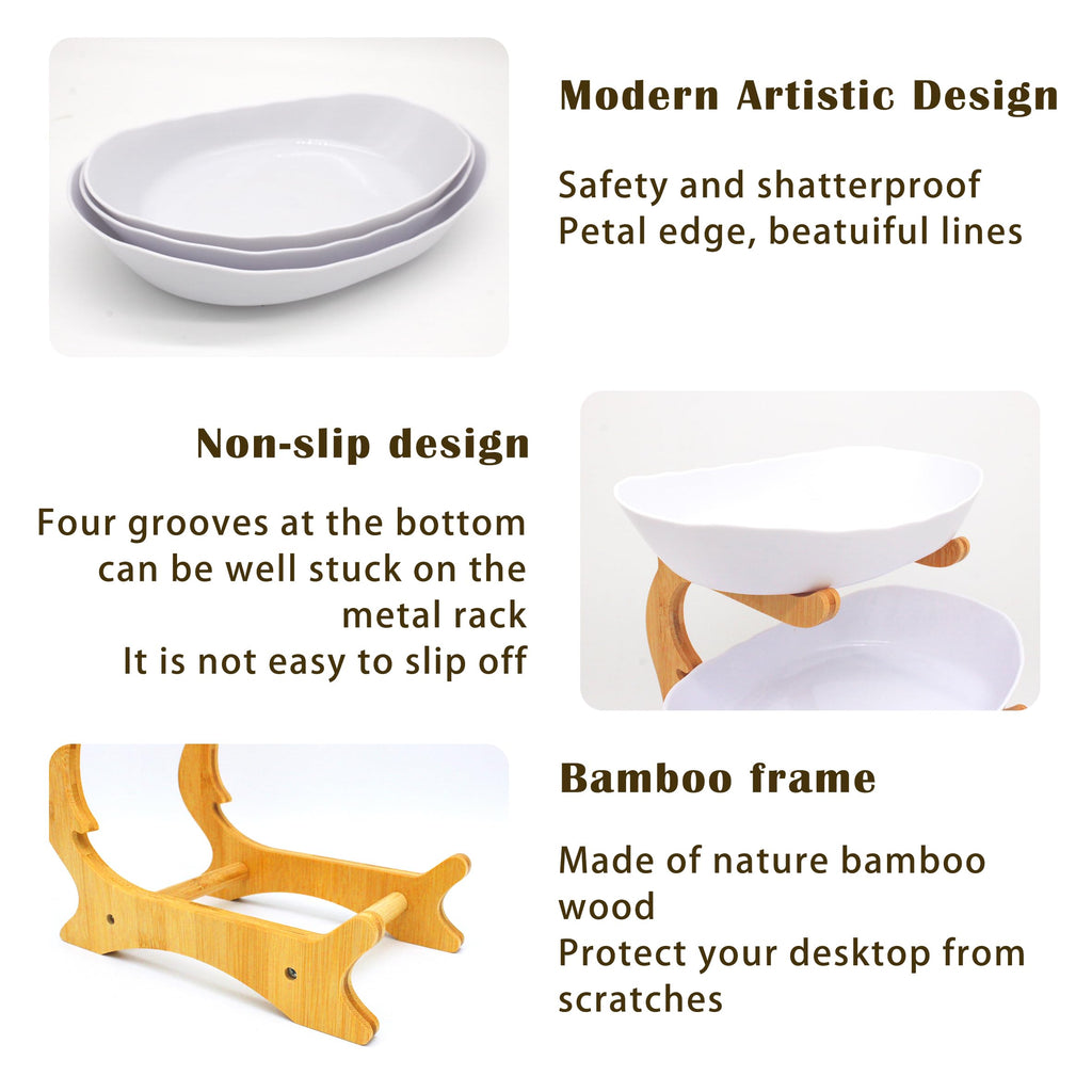 3 Tier Plastic Fruit Bowl with Bamboo Stand F812838