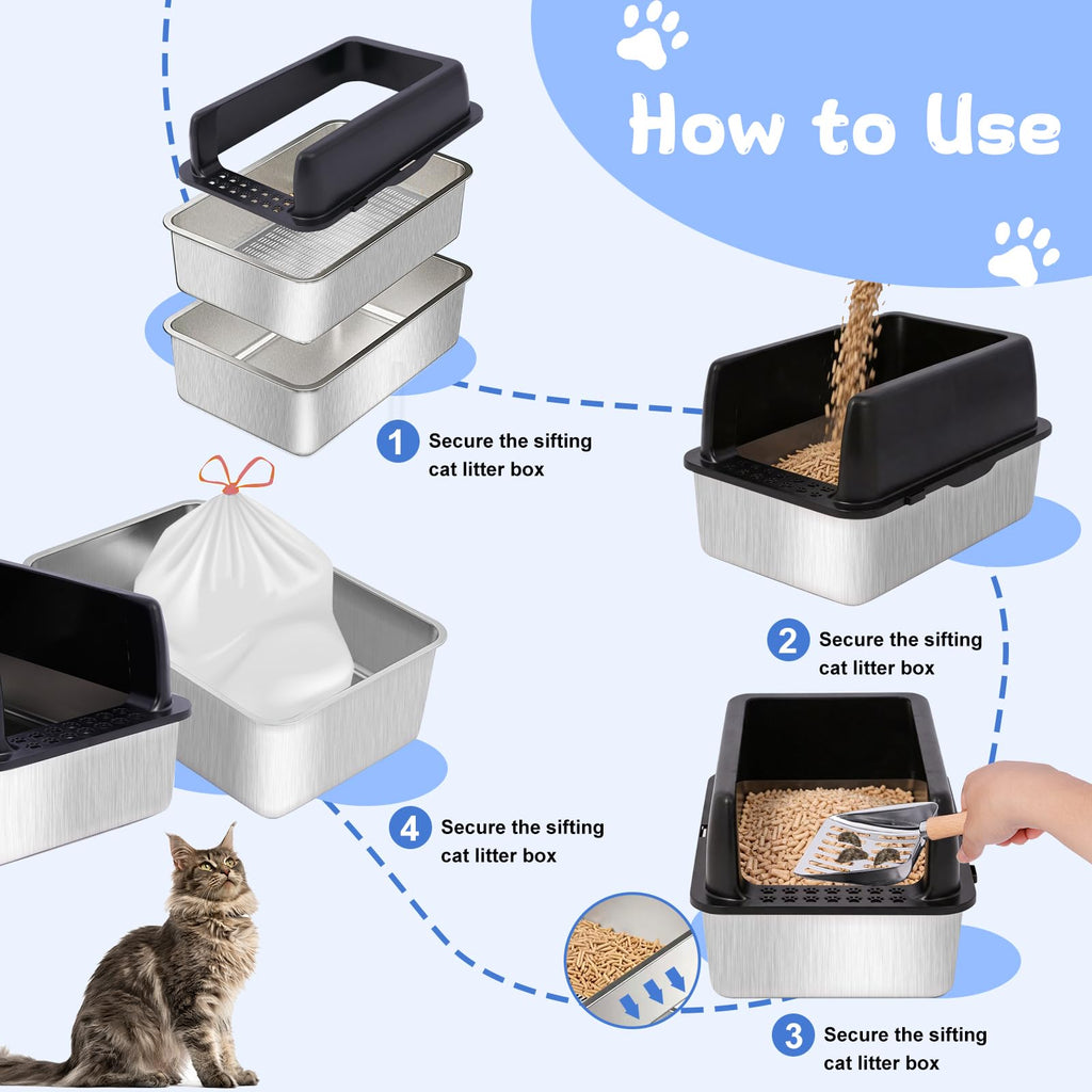 Stainless Steel Sifting Litter Box with Lid K162733