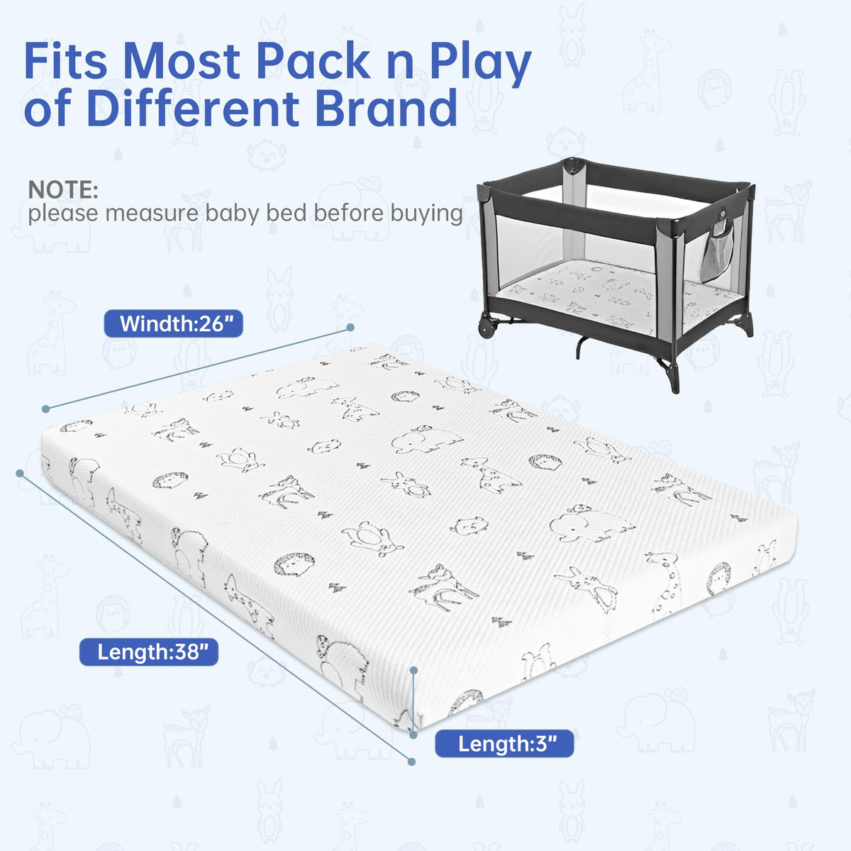 Pack and Play Mattress 38"x26" Firm Support Foam M49061