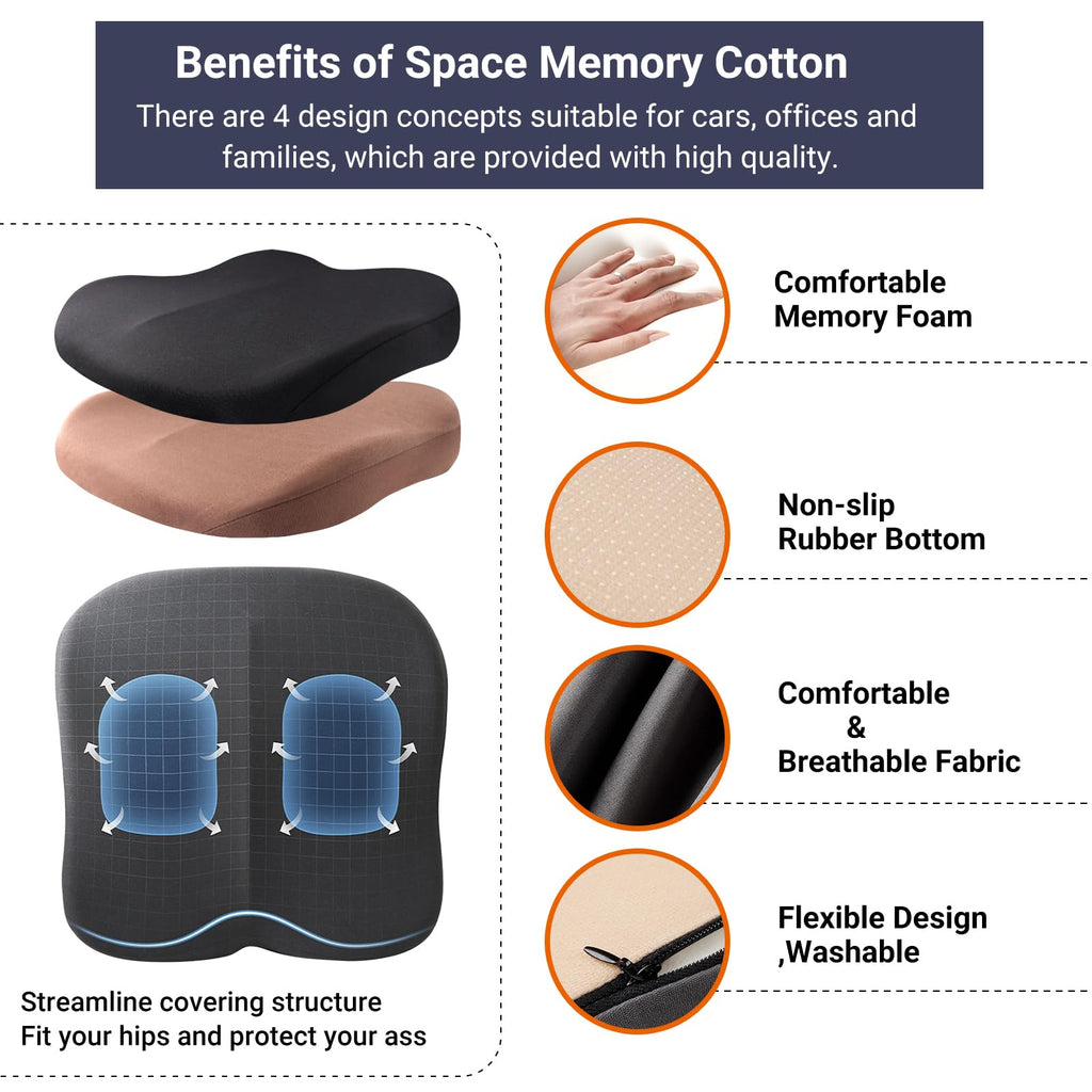 Black Memory Foam Car Seat Cushion L27138