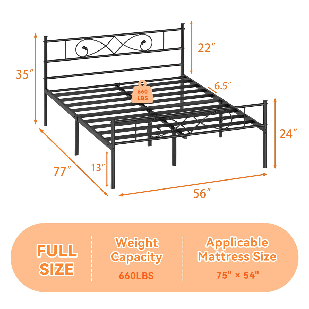 Full Size Metal Platform Bed with Under Storage P7200