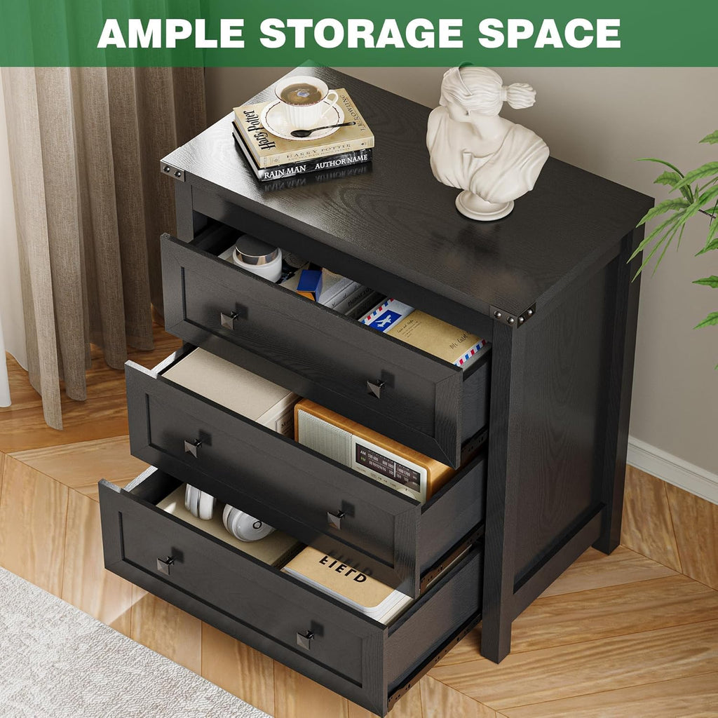 27.6" Wide Black 3 Drawer Wood Nightstand P877129