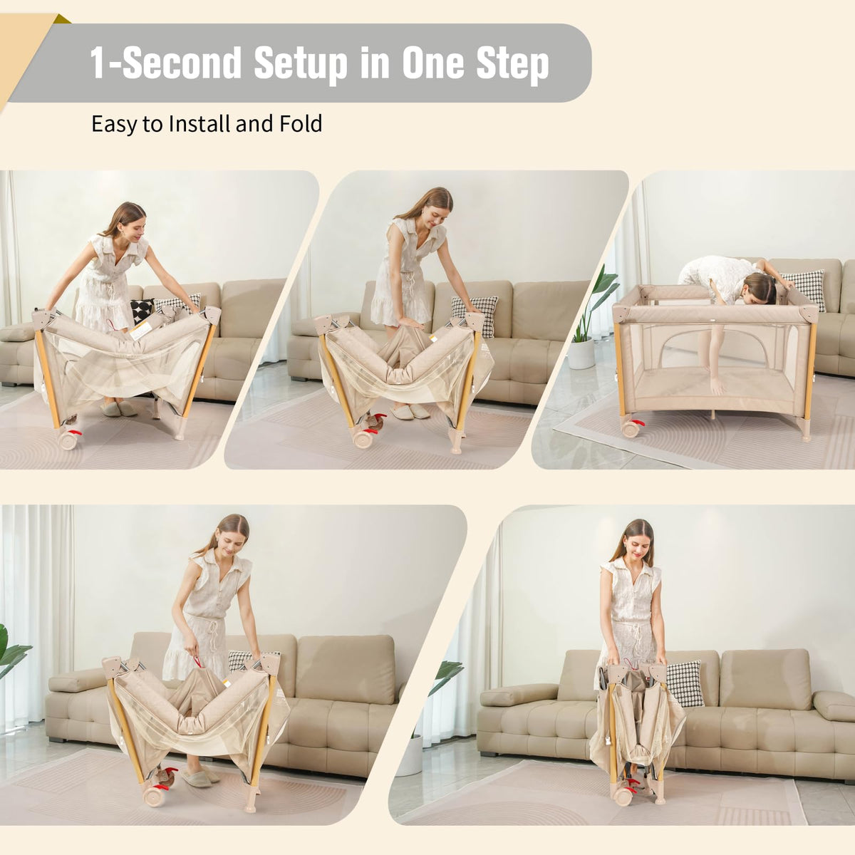 5 in 1 Beige Baby Bassinet D3766