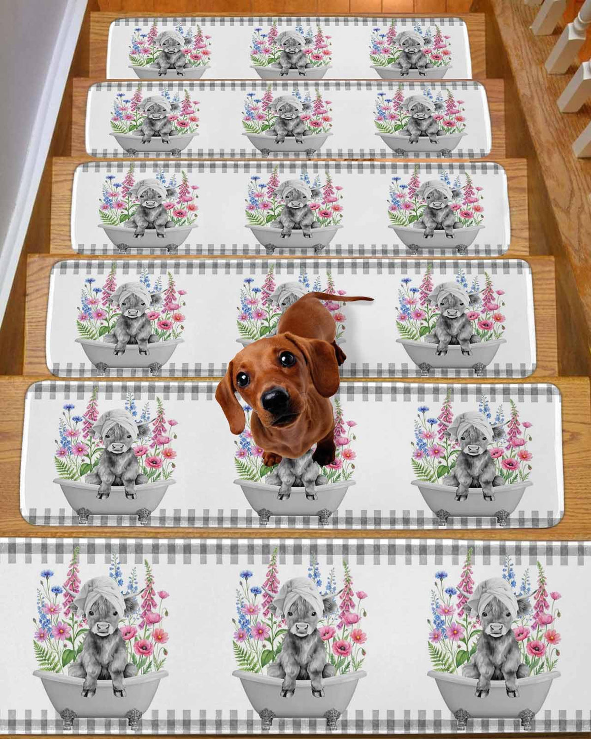 Pink Floral Non Slip Stair Treads 4 Pcs V848