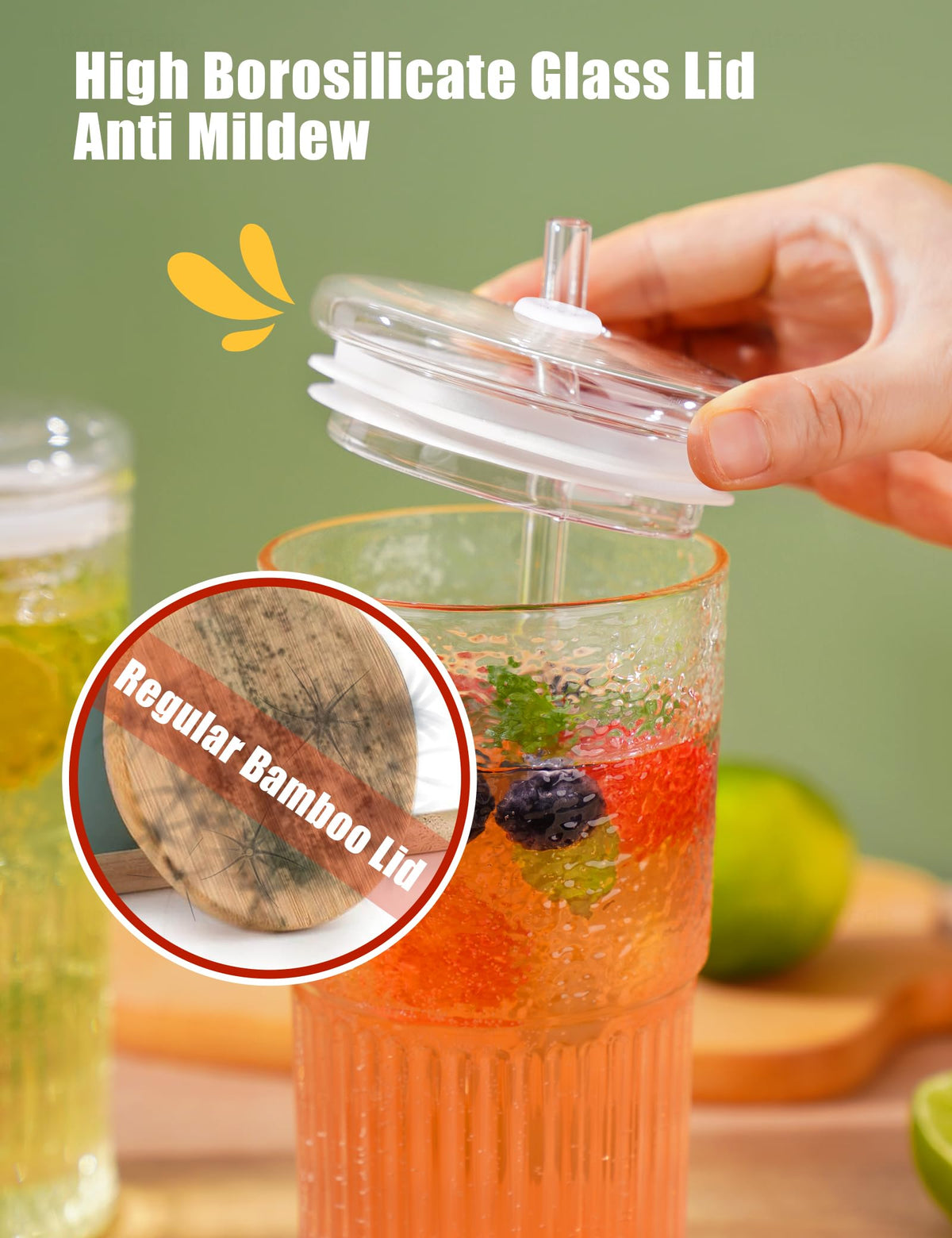 High Borosilicate Glass Tumbler Cup with Lid and Straw, 22oz Clear 2 Pack I330865