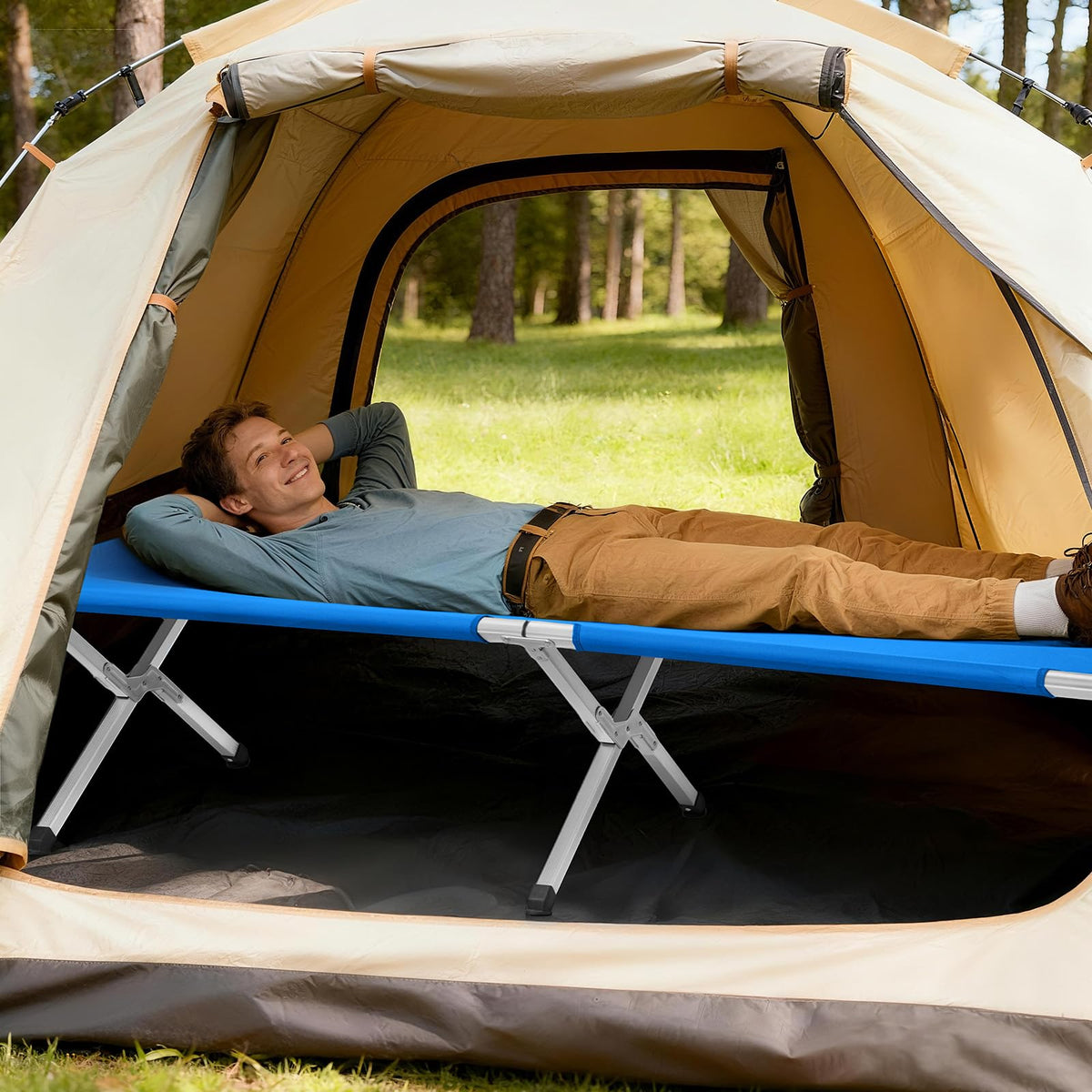 Folding Camping Cot with Carry Bag, Blue F951