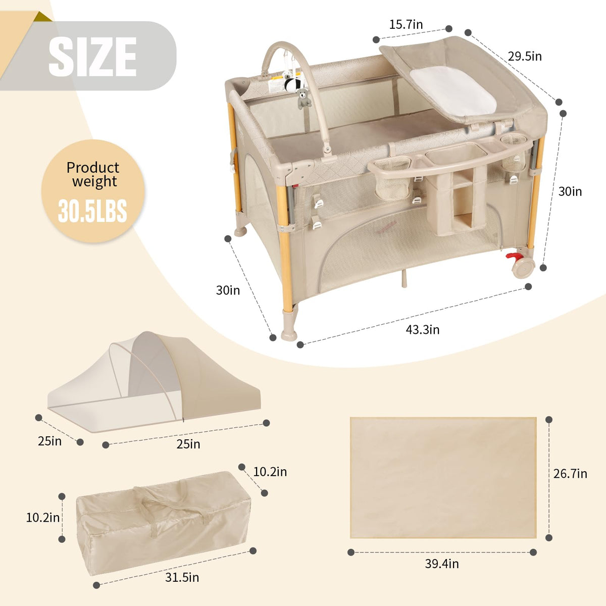 5 in 1 Beige Baby Bassinet D3766